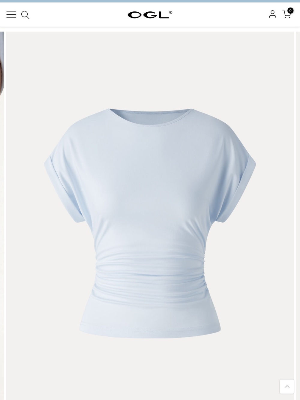 OGL Pale Blue Ruched-Waist Short Sleeve Tee